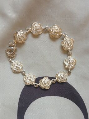Gold Floral Link Bracelet - Women Jewelry 925